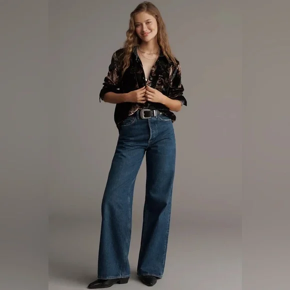 NWT Anthropology The Hadley Velvet Relaxed Buttondown Shirt by Pilcro - Picture 4 of 4